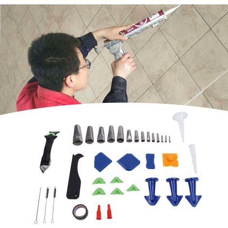 Kit d'outils 5 en 1 comprenant un grattoir à crochet, une buse de pulvérisation pour mastic silicone et acier inoxydable et des outils de finition. (1/5)