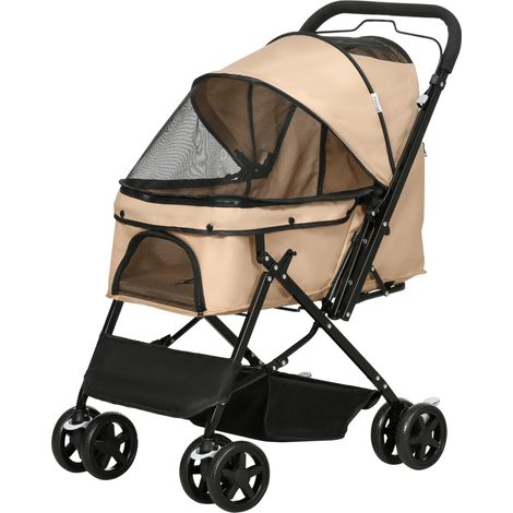 Panier de transport pour chien pliable 1 panier 2 freins laisse de sécurité incluse marron clair