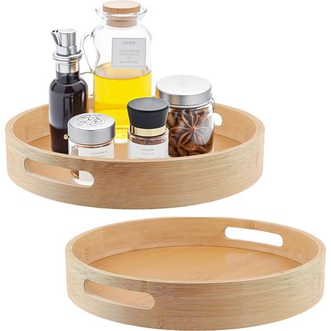 Lazy Susan Lot de 2 Plateaux Tournants en Bambou 30 cm - Étagère à Épices Rotative 360° pour Cuisine, Placard, Garde-Manger, Réfrigérateur (1/5)