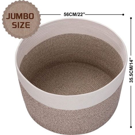 Wäschekorb, Aufbewahrungskorb, D55 x H35 cm, für Wohnzimmer, grau-weiß, runder Jutekorb (1/4)
