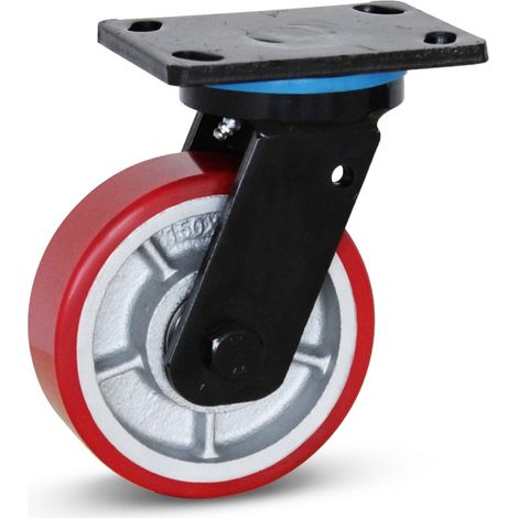 Roue pivotante extra lourde freinée - MESO - PU - 150mm - 1000kg - Platine (1/2)