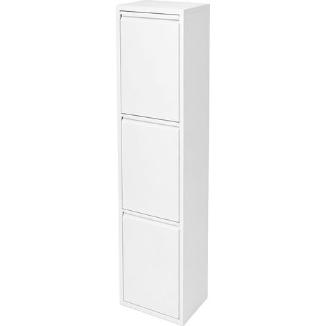 Relaxdays Cubo de basura, 3 compartimentos, 3x18 l, abatible, cubos interiores extraíbles, metal, pie o mural, blanco (1/5)
