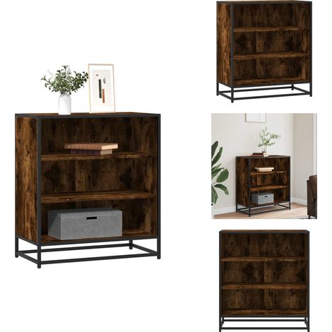 Buffet chêne fumé 68x35x76 cm bois d'ingénierie et métal - Buffet - Buffets - Armoire De Rangement - Meuble De Rangement De Cuisine (1/5)