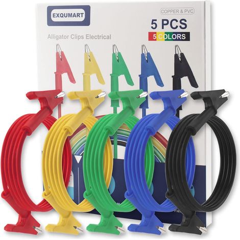 5 Stück robuste elektrische Krokodilklemmen, doppelseitige Krokodilklemmenkabel mit isolierter PVC-Hülle, 3,3 Fuß/1 m flexible 15 A-Kupferprüfleitungen mit Krokodilklemmen für elektrische Prüfungen (1/4)