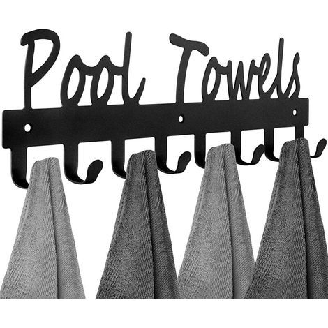 Pool Towel Hooks for Bathroom, Wall Mounted Towel Rack, Carbon Steel Towel Holder, Indoor Outdoor Organizer for Bathrobes, Towels, Coats, Swimsuits, Umbrellas, Bags, Keys (Matte Black)