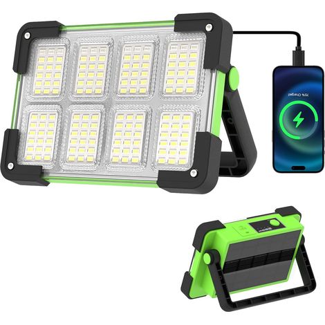 Projecteur LED Rechargeable, Projecteur de Chantier Portable avec Solaire & Batterie 6000mAh, 4 Modes Lampe Chantier Pour Camping, Garage, Urgence, Atelier