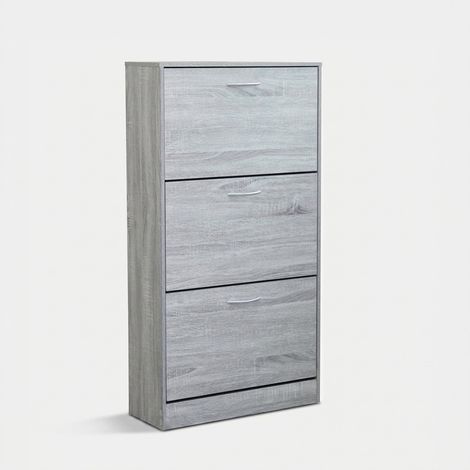 Zapatero de madera ahorraespacio de 3 puertas Vicky - Gris claro (1/5)