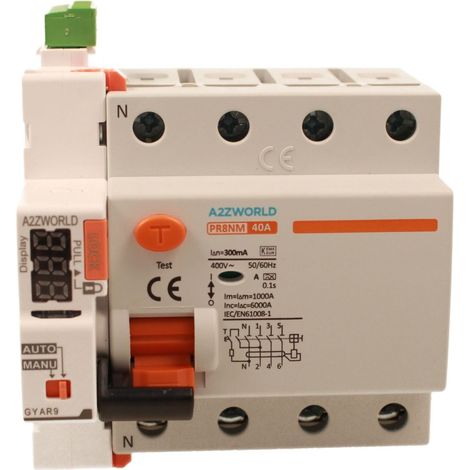 RCCB Interruttore Differenziale Puro Riarmo Automatico, Tipo A 3P+N 5M 6000A 300mA 40A AC 400V IP20 IEC61008-1 PR8NM