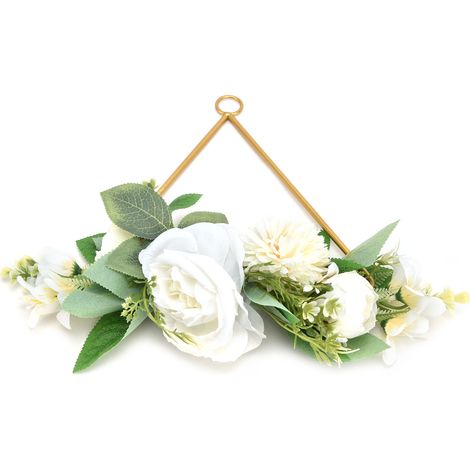 Couronne florale triangulaire en métal, à suspendre au mur, idéale pour un mariage, une maison ou un café. (1/5)