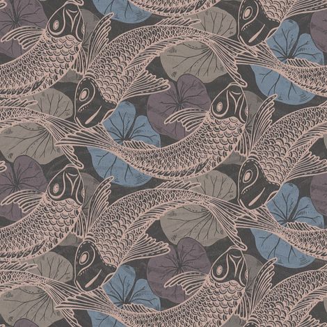Papel pintado asiático Profhome 378594 papel pintado no tejido liso con dibujo de animales brillante azul bronce marrón beige 5,33 m2 (1/5)