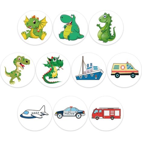 10 Pcs Apprentissage Propreté Enfant Autocollant Réutilisables Autocollant Magique pour Pot d'Apprentissage de la Propreté pour Garçons Filles avec 10 Motifs Dinosaure Voiture Avion (1/5)