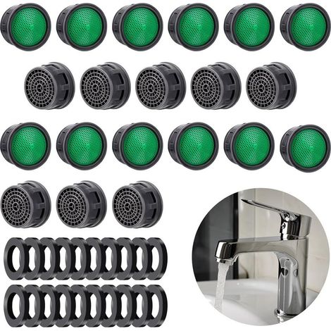 Lot de 20 aérateurs de robinet, pièces de rechange avec joint de cache de robinet, limiteur de débit, insert de filtre, économie d'eau, limiteur de débit pour salle de bain, cuisine (1/5)