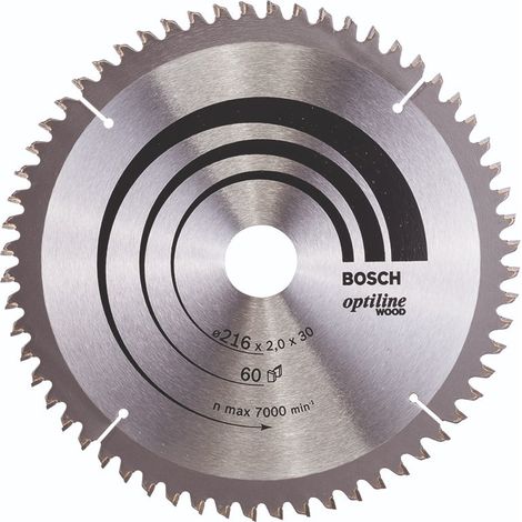 BOSCH DISCO SIERRA OPTILINEWOOD Diámetro disco x eje (mm) 216x30 Número de dientes 60