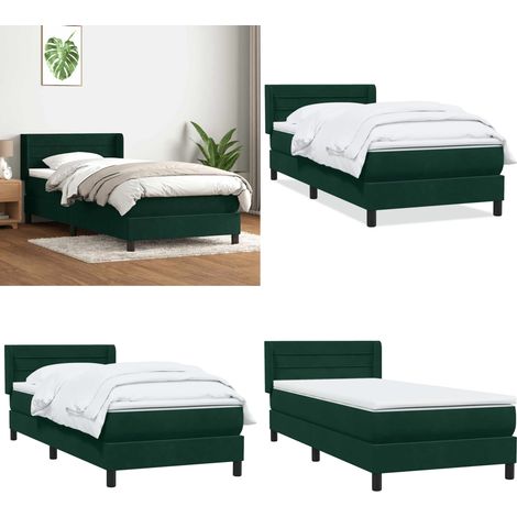 vidaXL Boxspringbett mit Matratze Dunkelgrün 80x220 cm Samt (1/5)