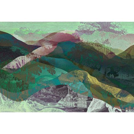 Papier peint panoramique design vallée cachée multicolore Tapisserie panoramique abstrait à motif paysage Papier peint panoramique chambre bureau (1/2)