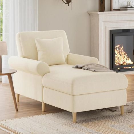 Fauteuil de détente - KOMHTOM - Chaise longue pliable - Velours - Beige - 1 place (1/5)