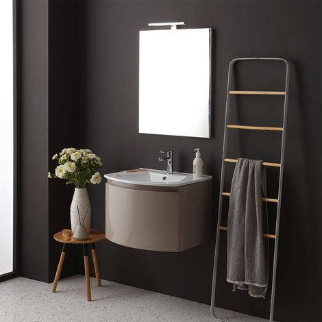 Mueble De Baño Suspendido Curvo Cm 62 Cappuccino Brillante Espejo Rectangular Riva (1/5)