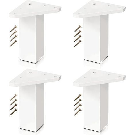 QAZQA Lot de 4 Pieds pour Meubles Blancs Vis Incluses, Couleur Blanc - Pieds DIY en Résine ABS pour Tables, Meubles de Salle de Bains, Armoires, Etagères (10 cm) (1/5)