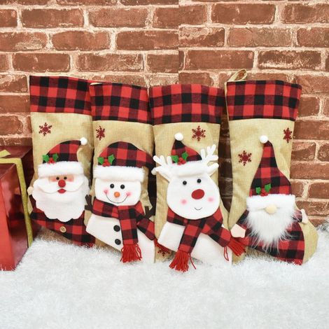 Chaussette De Noël - Tricotée À La Main - Pour Cheminée Ou Décoration Intérieure - 4 Pièces (1/5)