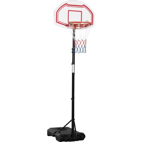Panier de basket extérieur avec poteau, panneau, base lestée sur roues, hauteur ajustable 2,1-2,6 m (filet) - noir, blanc et rouge (1/5)