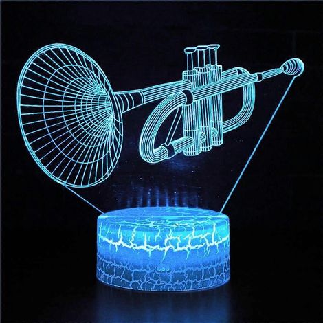 Veilleuse 3D en forme de saxophone et de trompette, illusion d'optique, 7 couleurs changeantes, interrupteur tactile, lampe de table/bureau, base plate en acrylique et ABS, câble USB