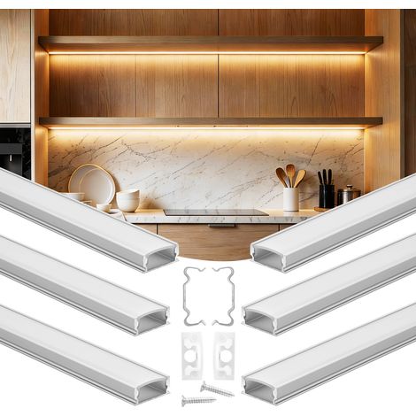 VEVOR Perfil de Aluminio para Tira LED 1 m, Paquete de 6 Piezas, Canaletas para LED, con Difusor Opal Tapones de Extremos y Soportes de Montaje, Decoración de Luz para Dormitorio Sala de Estar Cocina (1/5)