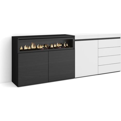 Buffet, Bahut, Meuble de Rangement, 207x75x35 cm, Chambre à Coucher, pièce, Cheminée électrique, Commode, Buffet, Style Moderne, Blanc (1/5)