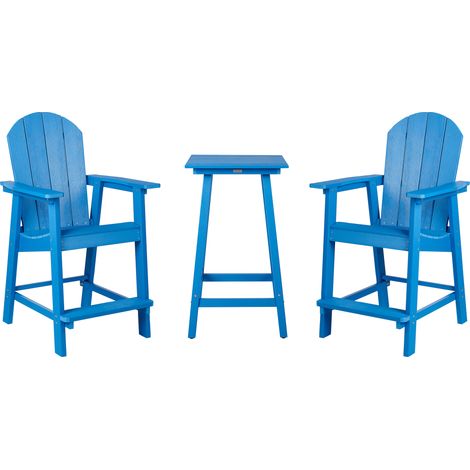Conjunto de balcón mesa alta y sillas jardín azul Adirondack