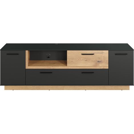 Meuble TV en gris et chêne Evoke Lunix 187cm (1/5)