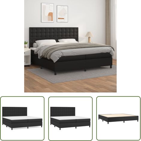 The Living Store Sommier à lattes de lit avec matelas Noir 200x200 cm Similicuir - Lit Double - Lit Plateforme - Literie - Chambre À Coucher - Meuble De Rangement (1/5)
