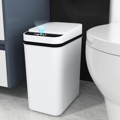 12L Poubelle de Salle de Bain à Capteur de Mouvement et Couvercle Poubelle Automatique, Étanche Poubelle Intelligente en Plastique, Chambre Salle de Bain Toilettes Cuisine Bureau (1/5)