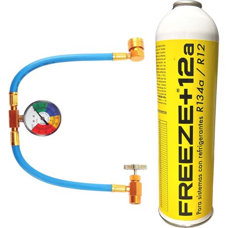 Kit Gas Freeze +12A 420g  Sustituto R134a R12  Incluye Manómetro y Conexiones  Refrigerante Orgánico de Alta Eficiencia