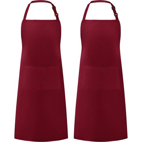 Lot de 2 tabliers, réglables, résistant aux gouttes, 2 poches, cuisine, barbecue (1/5)