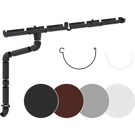 Jeu complet de gouttières Surfaces de toit 100m² PVC en 4 couleurs RainWay130: anthracite, Ensemble complet - 12 mètres