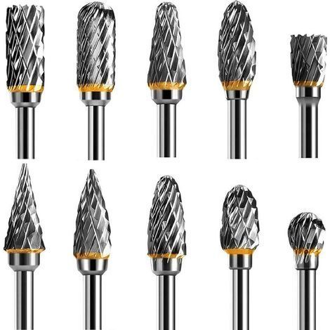 Rotary Burr Set Tungsten Carbide Steel Double Edge for Rotary Tool, 10 stuks 1/8 inch schacht past roterende tool voor houtbewerking snijwerk, metalen polijsten, graveren, bo (1/5)
