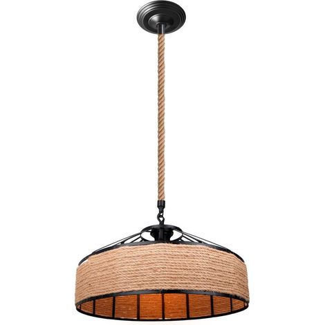 Suspension Luminaire D'Intérieur En Métal Ø40CM Lampe Suspendue Rétro Vintage Plafonnier En Corde De Chanvre (1/5)