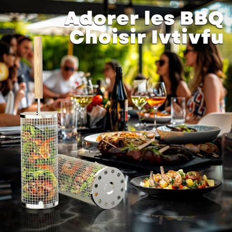 Panier Barbecue - Acier Inoxydable 304 - Pour Viandes Et Legumes - Design Gigogne - Poignee Detachable - Usage Exterieur - 1 Unite (1/4)