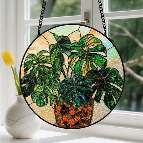 15cm Suspension en vitrail, attrape-soleil coloré unique minimaliste, décoration intérieure élégante, cadeau Noël, Fête des Pères pour homme, femme (1/5)
