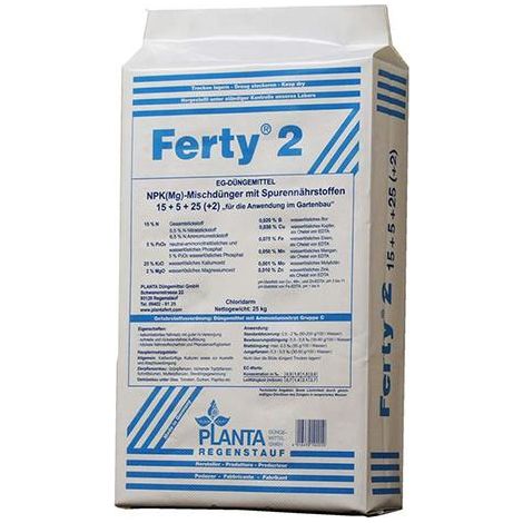 Ferty 2, NPK(Mg) 15-5-25+(2) + microelementi (25 kg), concime in polvere idrosolubile per piante e fiori