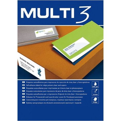 MULTI 3 4704 - Etiquetas adhesivas para impresión, inkjet laser y fotocopiadoras - Medida 70 x 37 mm, pack de 100 hojas