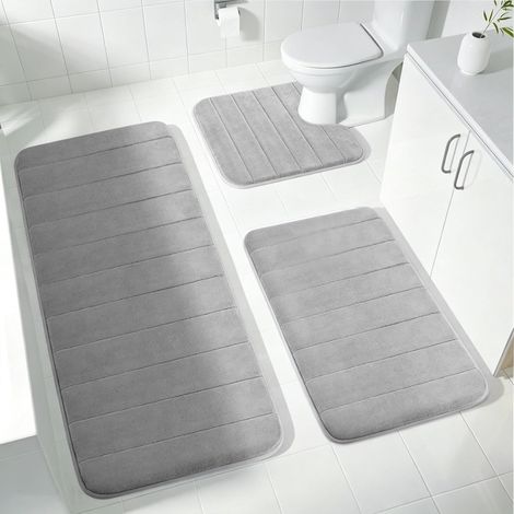 3 Pièces Tapis de Bain en Mousse à Mémoire de Forme Tapis Bain Antidérapant Lavable Rug de Bain Doux et Tapis WC en Forme de u pour Douche, WC et Baignoire (1/5)