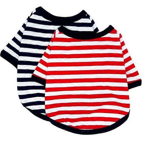 (XXL) 2er-Pack Hundepullover, gestreifte Baumwollkleidung für Haustiere, weicher und atmungsaktiver Pullover für kleine, mittlere und große Hunde. Schwarz1 und Rot1. Mittlere Größe (1/5)