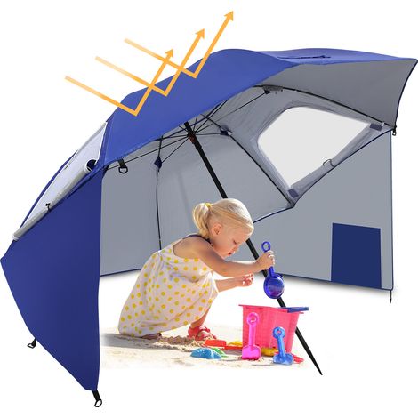 Randaco Strandschirm 210 cm mit Tragetasche, UV50+ Sonnenschutz, neigbar, leichter Gartenschirm für Strand Camping Terrasse Blau