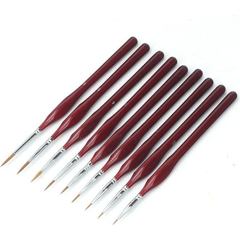 Détail Pinceau, 9 pcs Peinture Pinceaux Acrylique pour la Peinture à L'aquarelle Gouache et Acrylique, Idéal pour des détails Minutieux et Finition (1/5)