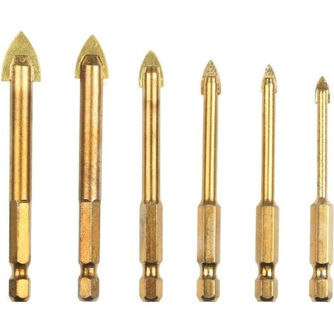 Foret de Carrelage en Alliage dur - 6 Pcs, Mèche de Ceramique (4/5/6/8/10/12mm, Revêtement de Titane) (1/3)