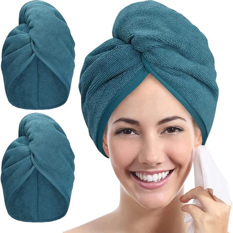 Set di 2 asciugamani in microfibra ultra morbidi, 25,4 x 66 cm, viola, turbante per asciugare capelli ricci, lunghi e spessi. (1/5)