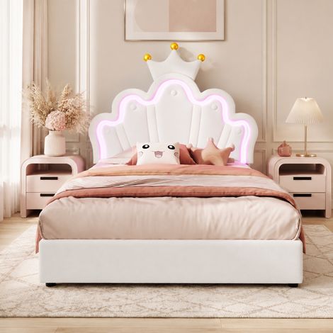 MEUBLIV Letto 90x200 cm bianco – LED 16 colori e 2 cassetti, senza materasso (1/5)