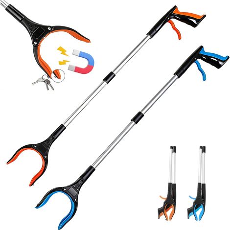 Pince Ramasse Objet Pliable, Lot de 2 Outils de Ramassage avec Tête Rotative et Aimant Pince à Déchet Extension Pinces Telescopique Pince de Préhension pour Âgées,Handicapées,Enceintes,Enfants (1/5)