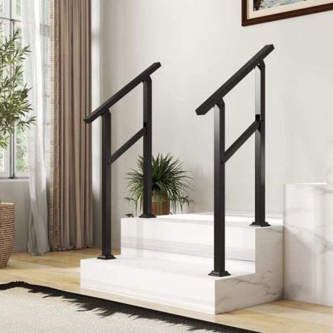 150 kg Réglable Rampe d'Escalier 0 à 6 Marches Main Courante Métal Sécurisation Extérieure Personnes Âgées (1/5)