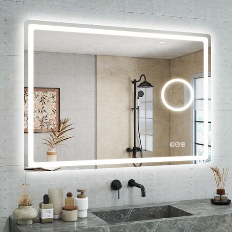 70x100cm Miroir LED Salle de Bain avec Eclairage et Loupe 5X (1/5)